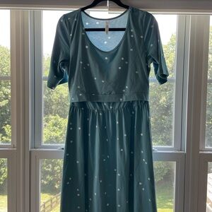 Latched Mama Teal Nursing Dress with Scoop Neck and Short Sleeves